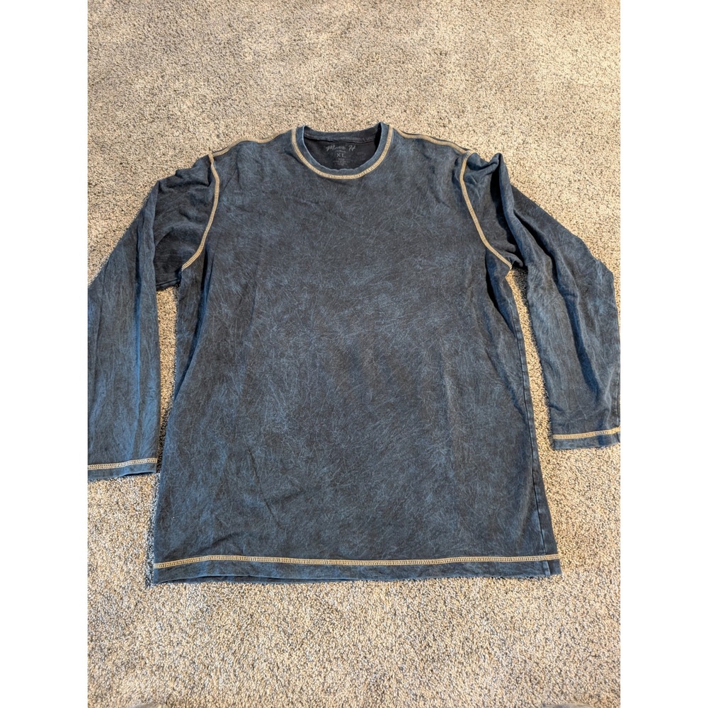 Maxx H Mens XL‎ Long Sleeve Distressed Washed Charcoal Gray Crew Neck T-Shirt